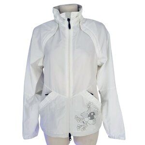 LOLE Lightweight Ventilated Running Rain Jacket White /Gray Lots of Pockets Sz M